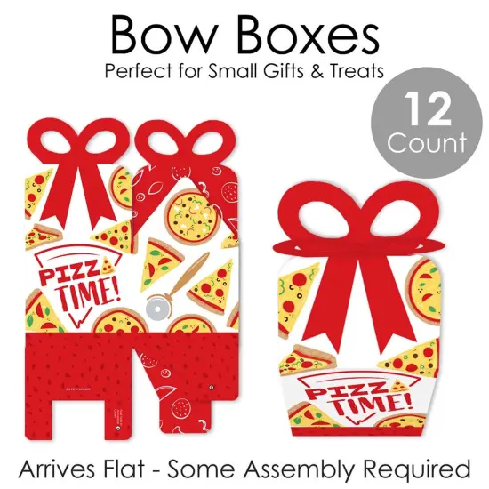 Big Dot of Happiness Pizza Party Time - Square Favor Gift Boxes - Baby Shower or Birthday Party Bow Boxes - Set of 12 {7}