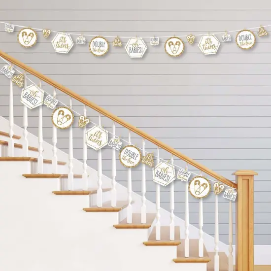 Big Dot of Happiness It's Twins - Gold Twins Baby Shower DIY Decorations - Clothespin Garland Banner - 44 Pieces {3}