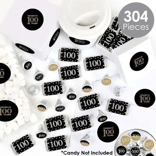 Big Dot of Happiness Adult 100th Birthday - Gold - Birthday Party Candy Favor Sticker Kit - 304 Pieces {3}