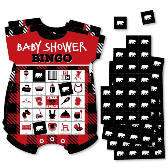 Big Dot of Happiness Lumberjack - Channel the Flannel - Picture Bingo Cards and Markers - Buffalo Plaid Baby Shower Shaped Bingo Game - Set of 18 {1}