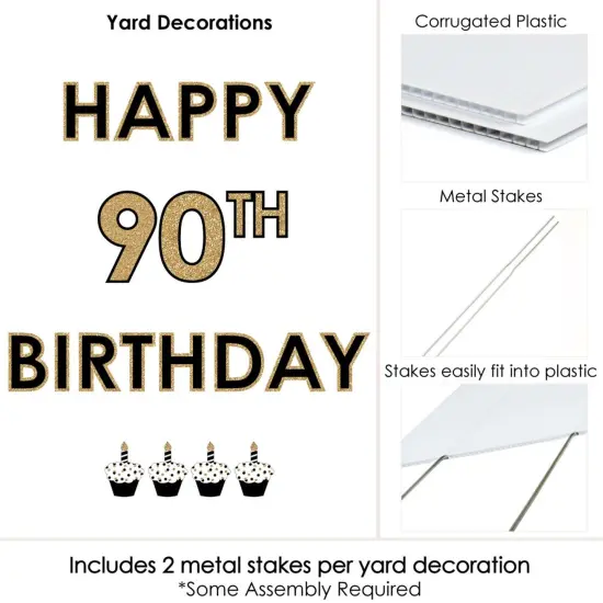 Big Dot of Happiness Adult 90th Birthday - Gold - Yard Sign Outdoor Lawn Decorations - Happy Birthday Yard Signs {6}