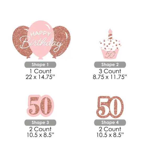 Big Dot of Happiness 50th Pink Rose Gold Birthday - Yard Sign and Outdoor Lawn Decorations - Happy Birthday Party Yard Signs - Set of 8 {7}