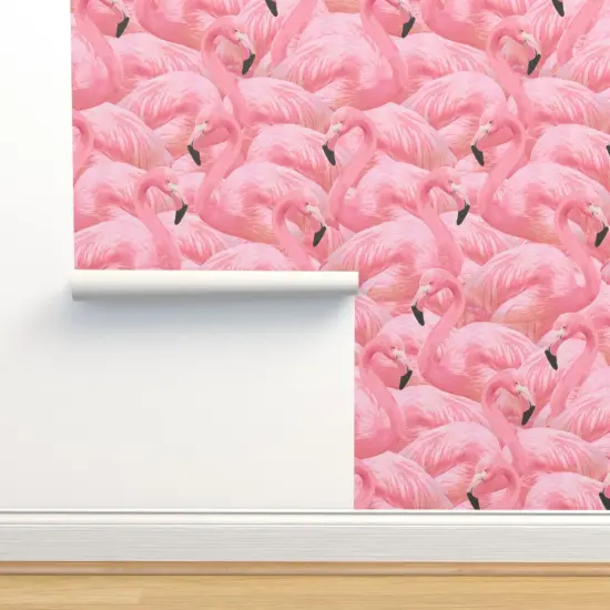 Peel & Stick Wallpaper 2FT Wide Pink Flamingo Tropical Bird Coral Island Summer Custom Removable Wallpaper by Spoonflower {2}