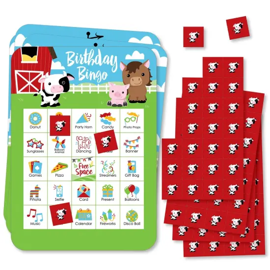 Big Dot of Happiness Farm Animals - Picture Bingo Cards and Markers - Birthday Party Bingo Game - Set of 18 {1}