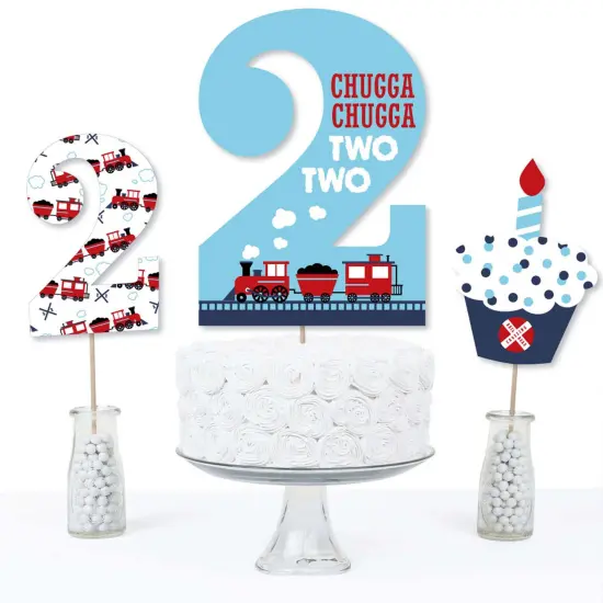 Big Dot of Happiness 2nd Birthday Railroad Party Crossing - Steam Train Second Birthday Party Centerpiece Sticks - Table Toppers - Set of 15 {4}