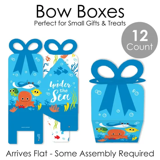 Big Dot of Happiness Under The Sea Critters - Square Favor Gift Boxes - Baby Shower or Birthday Party Bow Boxes - Set of 12 {7}