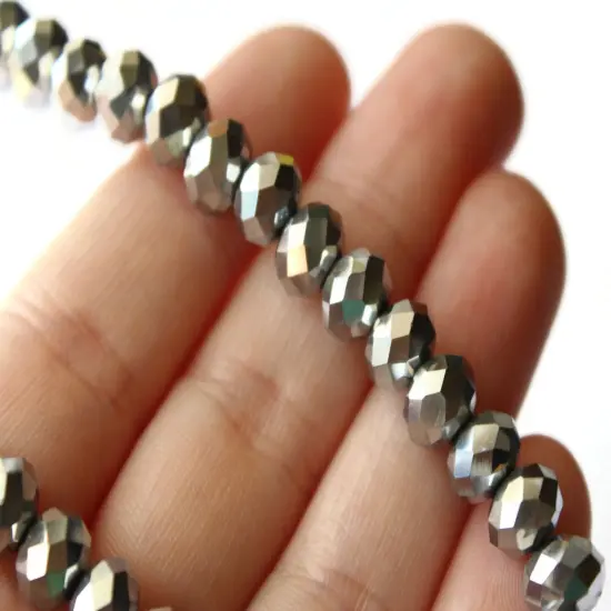 36 6mm x 8mm Silver Crystal Faceted Rondelle Beads {4}