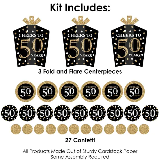 Big Dot of Happiness Adult 50th Birthday - Gold - Birthday Party Decor and Confetti - Terrific Table Centerpiece Kit - Set of 30 {4}