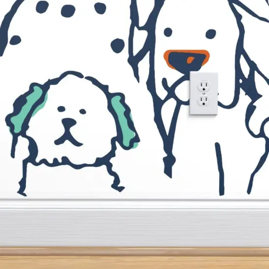 Pre-Pasted Wallpaper 2FT Wide Whimsical Dog Doodle Large Scale Pets Veterinarian Rescue Lover Hand Drawn Quirky Animals Blue Cute Custom Pre-pasted Wallpaper by Spoonflower {4}