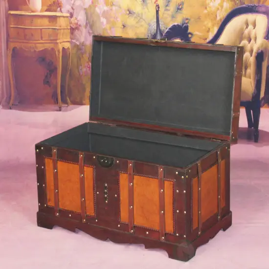Large Antique Style Steamer Trunk, Decorative Storage Box {3}