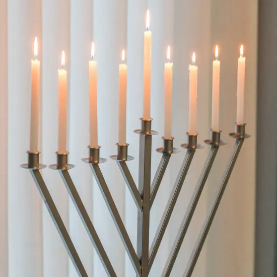 Large Metal Silver Coated Hanukkah Menorah For Synagogue {12}