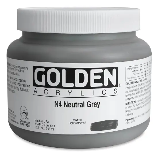Golden Heavy Body Artist Acrylics - Neutral Gray N4, 32 oz Jar {1}