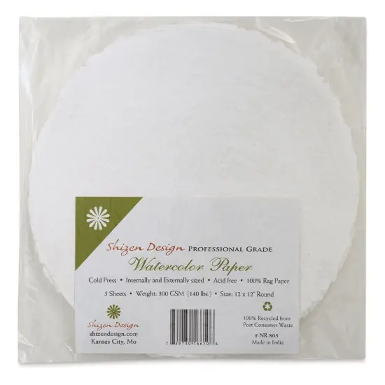 Shizen Watercolor Paper -12" Round Deckle Edge, Cold Press/Rough, 5 Sheets {1}