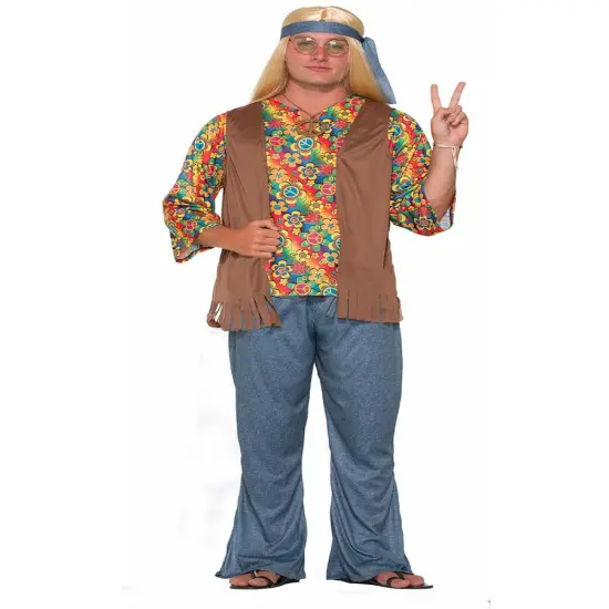 Adults Mens 60s 70s Groovy Peace Flower Power Hippie Costume {1}