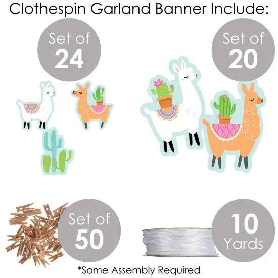 Big Dot of Happiness Whole Llama Fun - Llama Fiesta Baby Shower or Birthday Party DIY Decorations - Clothespin Garland Banner - 44 Pieces {6}
