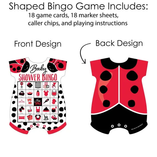 Big Dot of Happiness Happy Little Ladybug - Picture Bingo Cards and Markers - Baby Shower Shaped Bingo Game - Set of 18 {4}