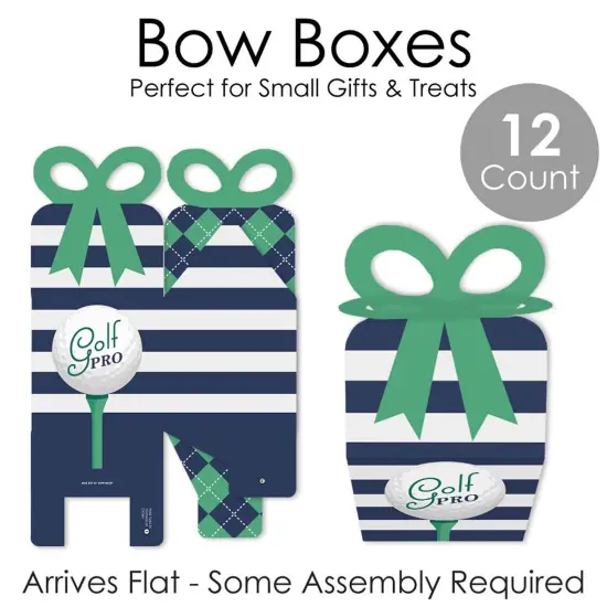 Big Dot of Happiness Par-Tee Time - Golf - Square Favor Gift Boxes - Birthday or Retirement Party Bow Boxes - Set of 12 {7}