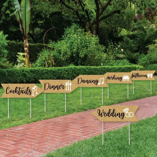 Big Dot of Happiness Gold - Arrow Wedding and Receptions Signs - Double Sided Outdoor Yard Sign - Set of 6 {3}