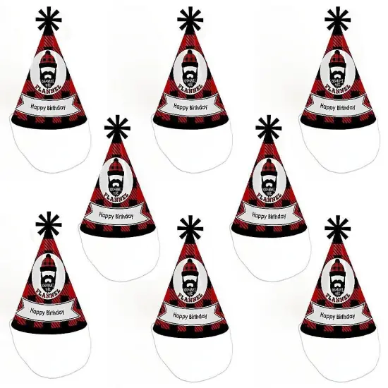 Big Dot of Happiness Lumberjack - Channel the Flannel - Cone Buffalo Plaid Birthday Party Hats for Kids and Adults - Set of 8 (Standard Size) {7}