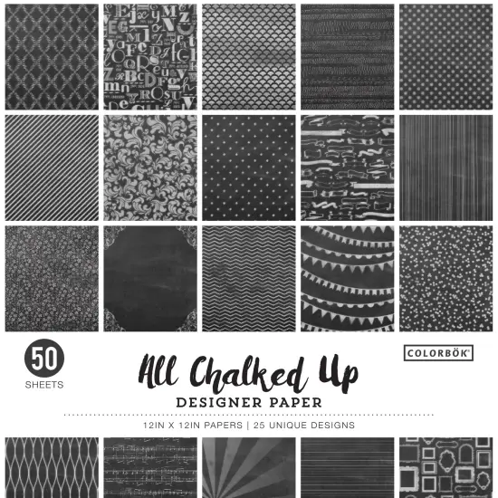 Colorbok 68lb Designer Single-Sided Paper 12"X12" 50/Pkg-All Chalked Up, 25 Designs/2 Each {1}