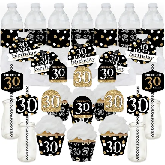 Big Dot of Happiness Adult 30th Birthday - Gold - Birthday Party Favors and Cupcake Kit - Fabulous Favor Party Pack - 100 Pieces {1}