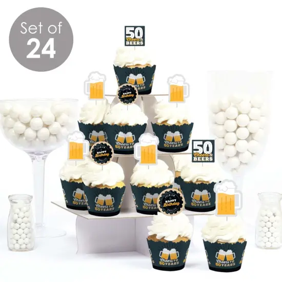Big Dot of Happiness Cheers and Beers to 50 Years - Cupcake Decoration - 50th Birthday Party Cupcake Wrappers and Treat Picks Kit - Set of 24 {3}