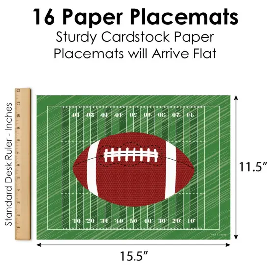 Big Dot of Happiness End Zone - Football - Party Table Decorations - Baby Shower or Birthday Party Placemats - Set of 16 {6}