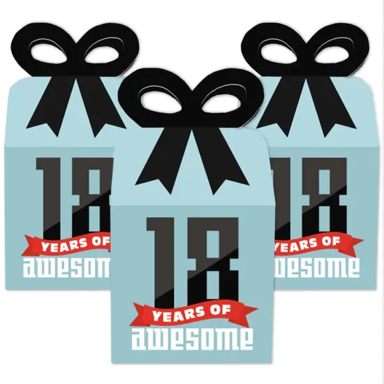 Big Dot of Happiness Boy 18th Birthday - Square Favor Gift Boxes - Eighteenth Birthday Party Bow Boxes - Set of 12 {3}