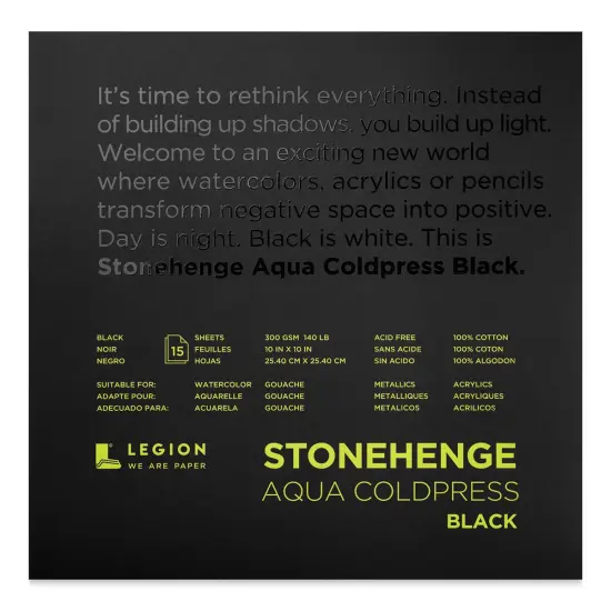 Legion Stonehenge Aqua Black Watercolor Paper Pad - 10" x 10", Cold Press, 15 Sheets {1}