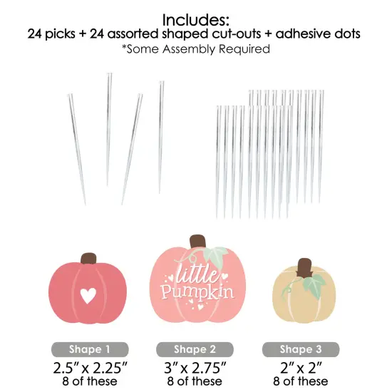 Big Dot of Happiness Girl Little Pumpkin - Dessert Cupcake Toppers - Fall Birthday Party or Baby Shower Clear Treat Picks - Set of 24 {7}