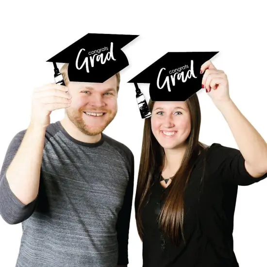 Big Dot of Happiness Black and White Graduation Hat Decorations - DIY Large Party Essentials - 20 Count {4}