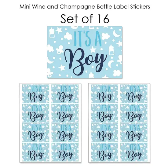 Big Dot of Happiness It's a Boy - Mini Wine and Champagne Bottle Label Stickers - Blue Baby Shower Favor Gift for Women and Men - Set of 16 {7}