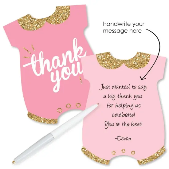 Big Dot of Happiness Hello Little One - Pink and Gold - Shaped Thank You Cards - Girl Baby Shower Thank You Note Cards with Envelopes - Set of 12 {3}
