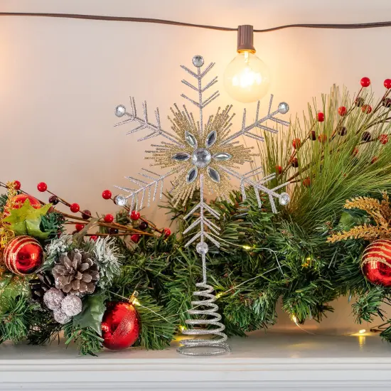 Ornativity Glitter Snowflake Tree Topper &ndash; Silver and Gold Bare Branches Styled Sparkling Gem Detailed Christmas Star Tree Top Ornament Decorations {4}