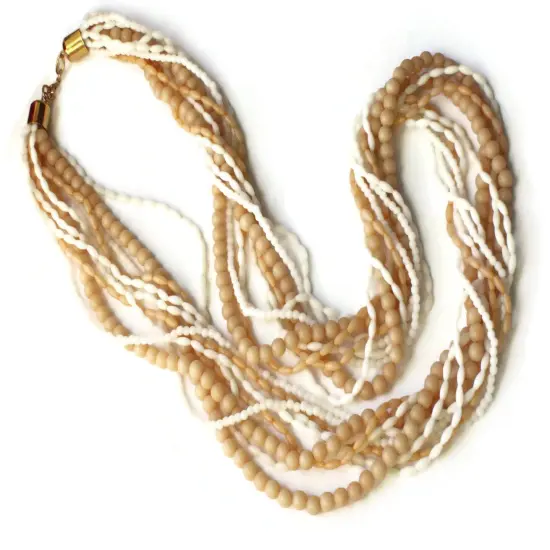 Tan and White Multi-strand Vintage Choker Necklace {5}