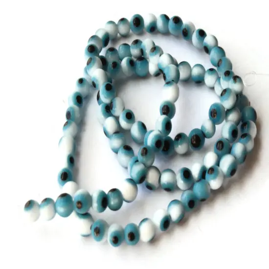4mm White and Blue Evil Eye Round Glass Beads {1}