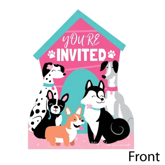 Big Dot of Happiness Pawty Like a Puppy Girl - Shaped Fill-in Invites - Pink Dog Baby Shower or Birthday Party Invite Cards with Envelopes - Set of 12 {3}