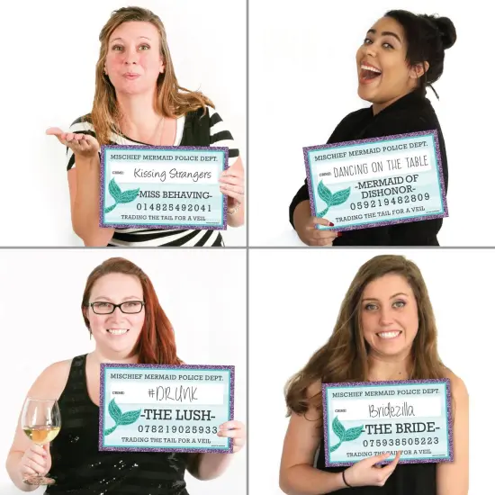 Big Dot of Happiness Trading The Tail For A Veil - Mermaid Bachelorette Party or Bridal Shower Mugshot Signs - Photo Booth Props Mug Shots - 20 Count {4}