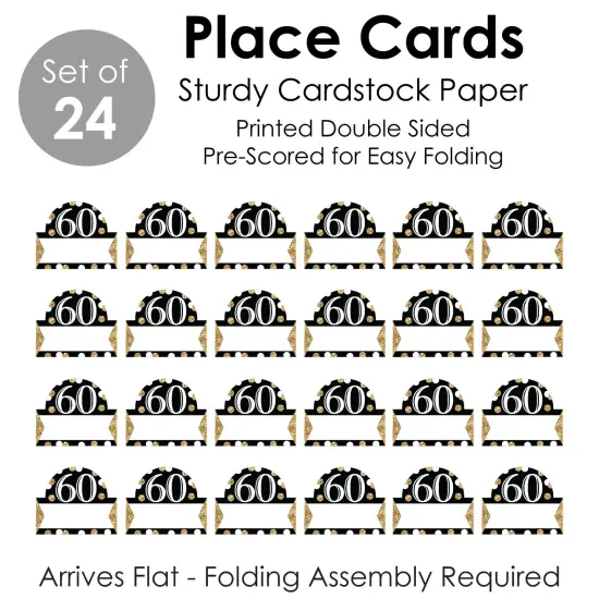 Big Dot of Happiness Adult 60th Birthday - Gold - Birthday Party Tent Buffet Card - Table Setting Name Place Cards - Set of 24 {7}