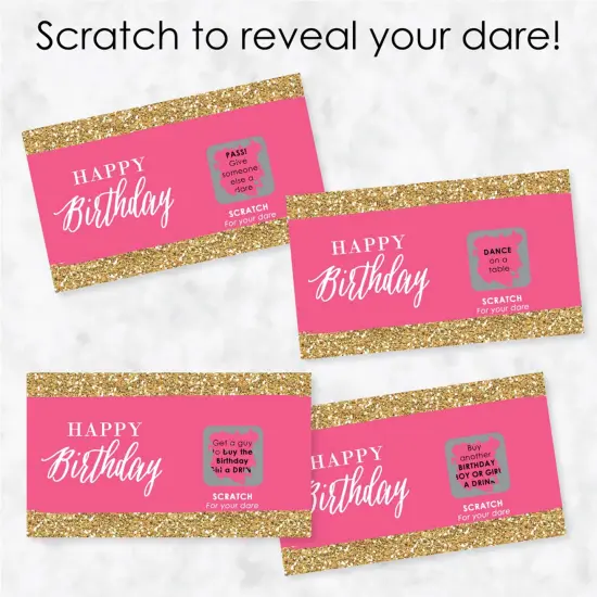 Big Dot of Happiness Chic Happy Birthday - Pink, Black and Gold - Birthday Party Game Scratch Off Dare Cards - 22 Count {4}