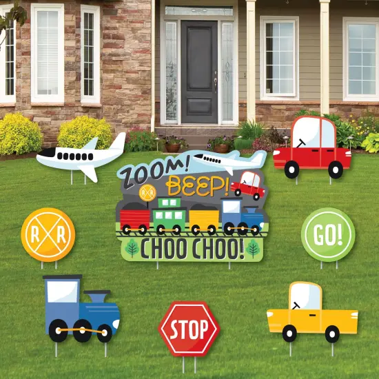 Big Dot of Happiness Cars, Trains, and Airplanes - Yard Sign and Outdoor Lawn Decorations - Transportation Birthday Party Yard Signs - Set of 8 {1}