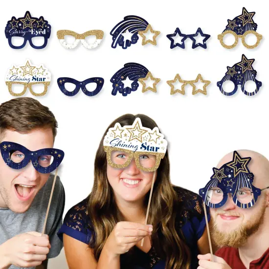 Big Dot of Happiness Starry Skies Glasses - Paper Card Stock Gold Celestial Party Photo Booth Props Kit - 10 Count {3}