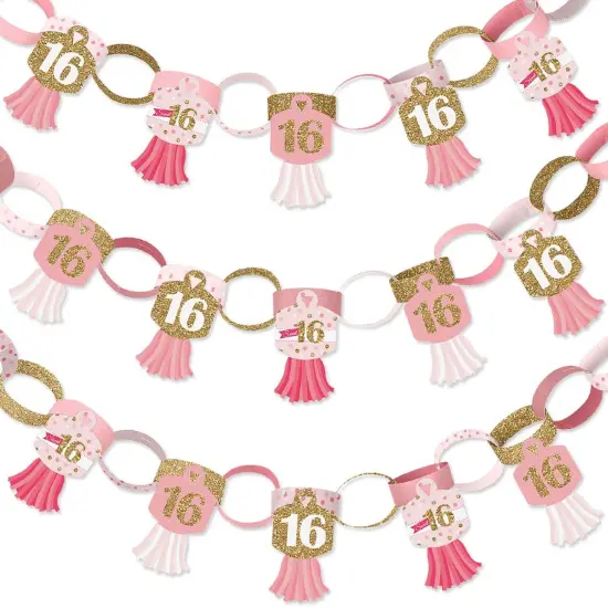 Big Dot of Happiness Sweet 16 - 90 Chain Links and 30 Paper Tassels Decoration Kit - 16th Birthday Party Paper Chains Garland - 21 feet {1}