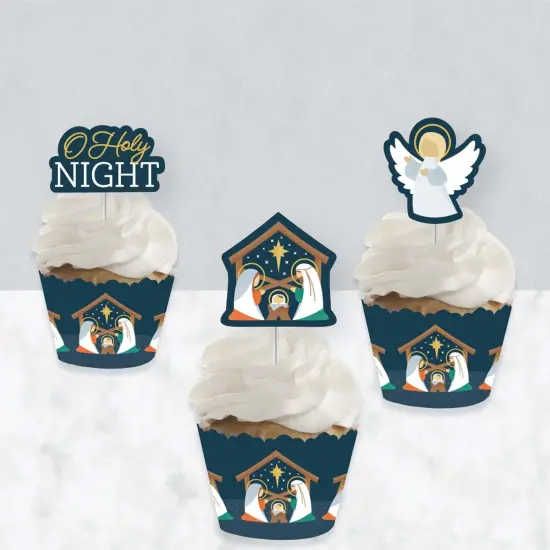 Big Dot of Happiness Holy Nativity - Cupcake Decoration - Manger Scene Religious Christmas Cupcake Wrappers and Treat Picks Kit - Set of 24 {4}