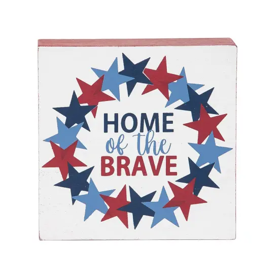 4.75" x 4.75" x 1.5" Home Of The Brave 4th of July Patriotic Shelf Block D&eacute;cor {1}
