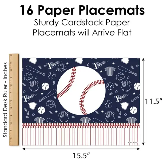 Big Dot of Happiness Batter Up - Baseball - Party Table Decorations - Baby Shower or Birthday Party Placemats - Set of 16 {6}