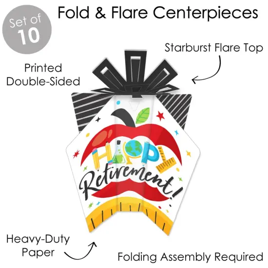 Big Dot of Happiness Teacher Retirement - Table Decorations - Happy Retirement Party Fold and Flare Centerpieces - 10 Count {4}
