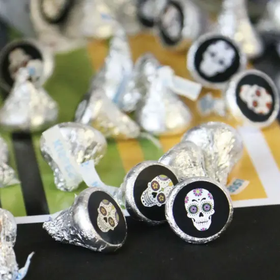 Big Dot of Happiness Day of the Dead - Sugar Skull Party Round Candy Sticker Favors - Labels Fits Chocolate Candy (1 Sheet of 108) {6}