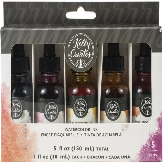 Kelly Creates Liquid Watercolor Set 5/Pkg-Poppy, Orange, Deep Yellow, Rose & Black {1}