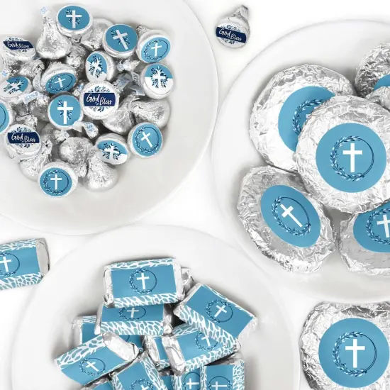 Big Dot of Happiness Blue Elegant Cross - Boy Religious Party Candy Favor Sticker Kit - 304 Pieces {1}